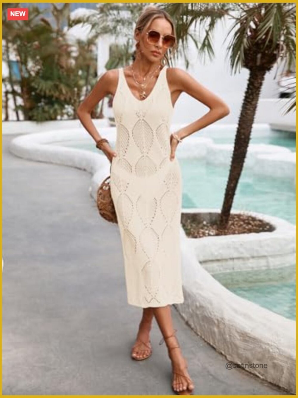Crochet Knit Swimsuit Cover Up Midi Dress with Side Slit - Picture 5 of 7